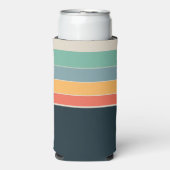 Marineblauw geel en roze 80s  strepen seltzer blikjeskoeler (Seltzer Voorkant)