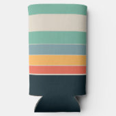 Marineblauw geel en roze 80s  strepen seltzer blikjeskoeler (Achterkant)