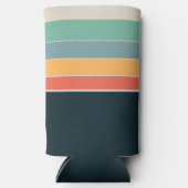 Marineblauw geel en roze 80s  strepen seltzer blikjeskoeler (Voorkant)