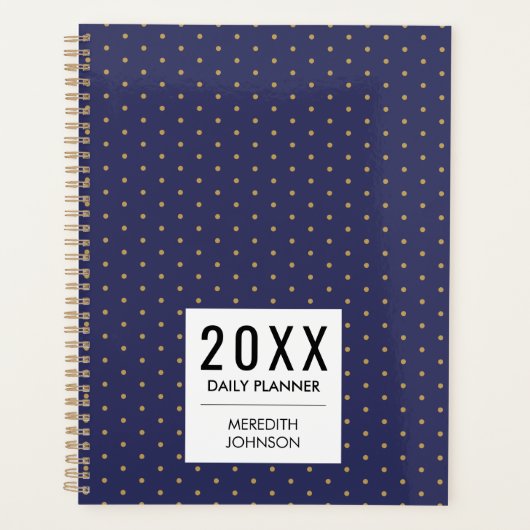 Marineblauw Geel Goud Stip Dagelijks Planner (Voorkant)