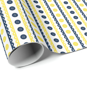 Marineblauw & Geel Preppy Gestreepte Ambacht- en N Cadeaupapier