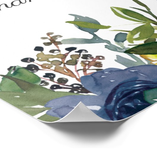 Marineblauw Geel Wit Bloemstuk Proefbruiloft Welko Poster (Hoek)