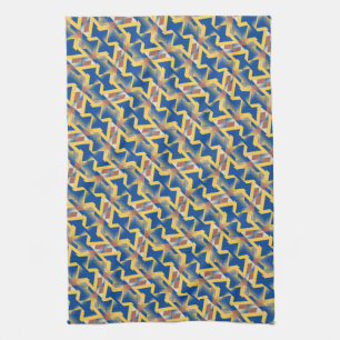 Marineblauw + Gele Abstract Driehoekige Patroonsto Theedoek