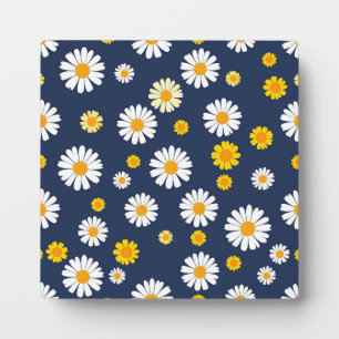 Marineblauw Gele Madeliefjes Bloem Motief Eenvoudi Fotoplaat