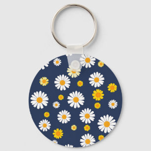 Marineblauw Gele Madeliefjes Bloem Motief Eenvoudi Sleutelhanger