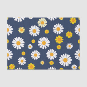 Marineblauw Gele Madeliefjes Bloem Motief Eenvoudi Tissuepapier