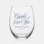 Marineblauw gelukkig ooit na bruiloft wijnglas zonder voet (Achterkant)