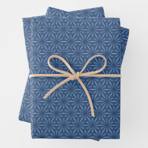 Marineblauw geometrisch bloemenpatroon inpakpapier vel