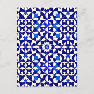 Marineblauw geometrisch bloempatroon briefkaart