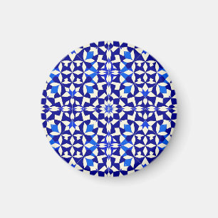 Marineblauw geometrisch bloempatroon magneet