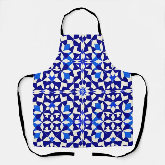 Marineblauw geometrisch bloempatroon schort (Voorkant)