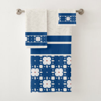 Marineblauw geometrisch gebloemd reliëfpatroon bad handdoek