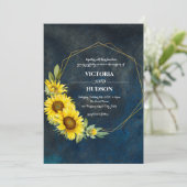 Marineblauw & geometrisch goud Zonnebloemen Kaart (Staand voorkant)