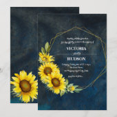 Marineblauw & geometrisch goud Zonnebloemen Kaart (Voorkant / Achterkant)