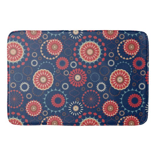 Marineblauw Geometrisch Patroon Badmat (Voorkant)