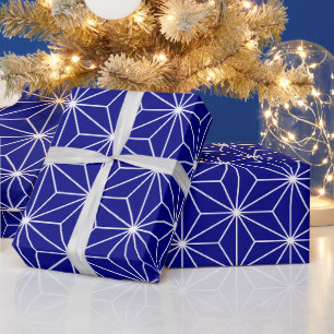 Marineblauw geometrisch patroon cadeaupapier
