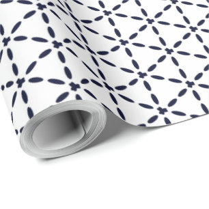 Marineblauw geometrisch patroon op wit cadeaupapier