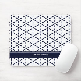 Marineblauw geometrisch patroon op wit muismat