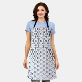 Marineblauw geometrisch patroon op wit schort