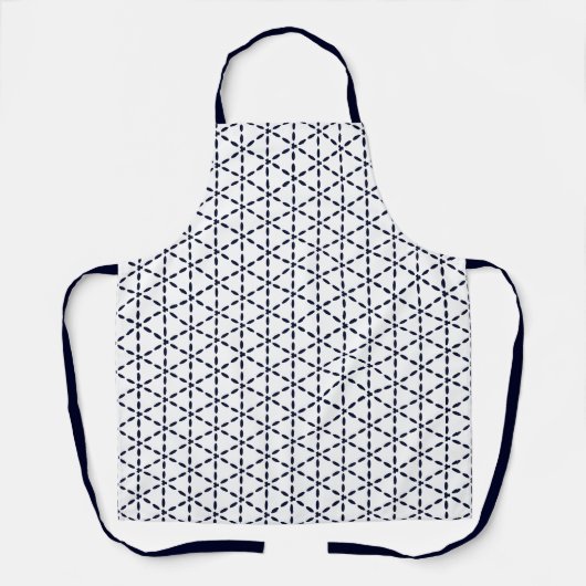 Marineblauw geometrisch patroon op wit schort (Voorkant)