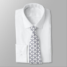 Marineblauw geometrisch patroon op wit stropdas