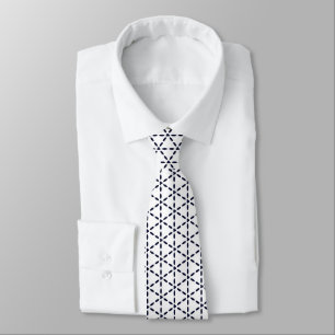 Marineblauw geometrisch patroon op wit stropdas