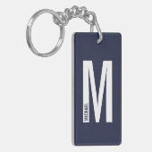 Marineblauw gepersonaliseerd vet monogram en naam sleutelhanger (Voorkant Links)