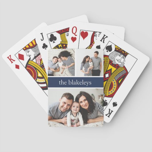 Marineblauw | Gepersonaliseerde Familienaam Fotoco Pokerkaarten (Achterkant)