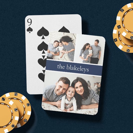 Marineblauw | Gepersonaliseerde Familienaam Fotoco Pokerkaarten