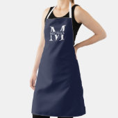 Marineblauw gepersonaliseerde monogram en naam schort (Insitu)