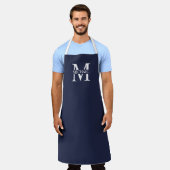 Marineblauw gepersonaliseerde monogram en naam schort (Gedragen)