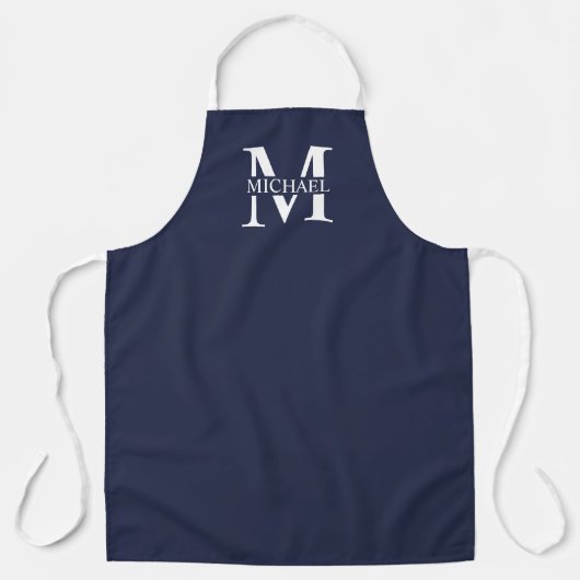 Marineblauw gepersonaliseerde monogram en naam schort (Voorkant)