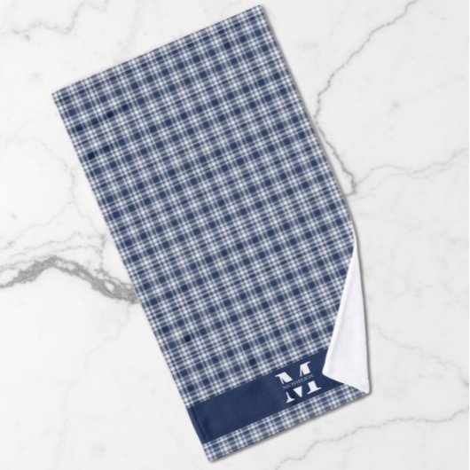 Marineblauw geruit bad handdoek