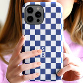 Marineblauw geruit patroon-monogram Case-Mate iPhone case