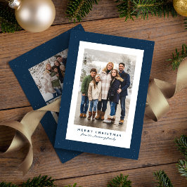 Marineblauw gespikkeld frame eenvoudige kerstfoto feestdagenkaart