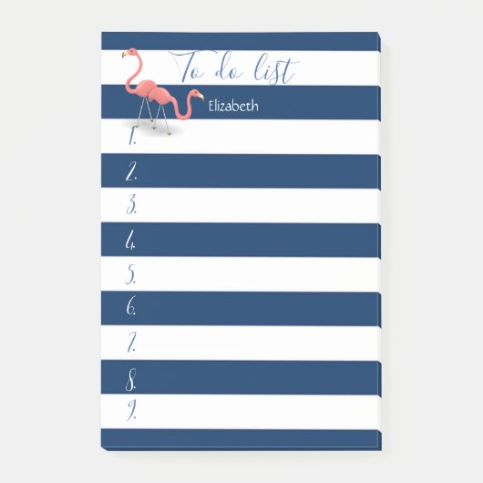 Marineblauw gestreept, Flamingo's, Takenlijst Post-it® Notes (Voorkant)