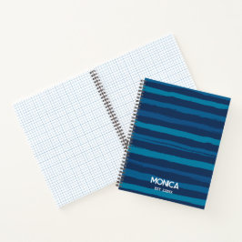 Marineblauw &  Gestreepte Gepersonaliseerde Namen Notitieboek