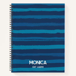Marineblauw &  Gestreepte Gepersonaliseerde Namen Notitieboek