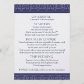 Marineblauw gestreepte metallic bruiloft diner men menu (Achterkant)