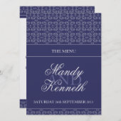 Marineblauw gestreepte metallic bruiloft diner men menu (Voorkant / Achterkant)