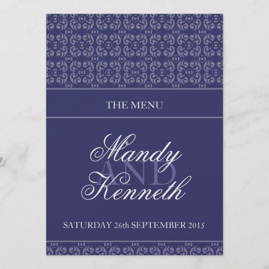 Marineblauw gestreepte metallic bruiloft diner men menu (Voorkant)