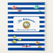 Marineblauw Gestreepte Nautische Zeemeermin Beach  Planner (Achterkant)