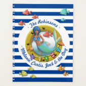 Marineblauw Gestreepte Nautische Zeemeermin Beach  Planner (Voorkant)
