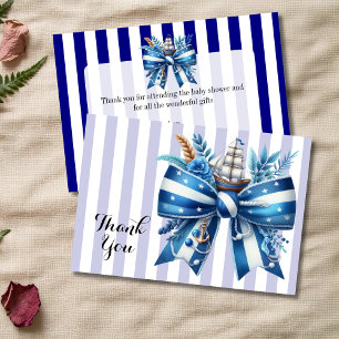 Marineblauw gestreepte vintage boog bedankkaart kaart