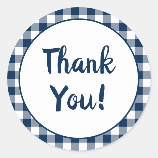 Marineblauw Gingham Bedankt Ronde Sticker (Voorkant)