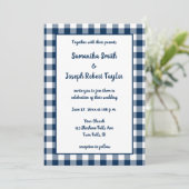 Marineblauw Gingham Patroon Bruiloft Kaart (Staand voorkant)