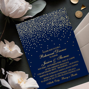 Marineblauw & Glam Goud Confetti Trouwrepetitie Folie Uitnodiging