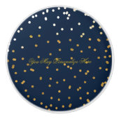 Marineblauw & glanzend Goud Faux Folie Confetti St Keramische Knop (Voorkant)