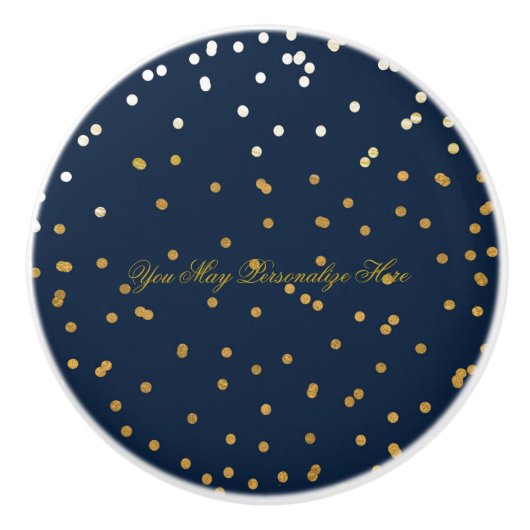 Marineblauw & glanzend Goud Faux Folie Confetti St Keramische Knop (Voorkant)