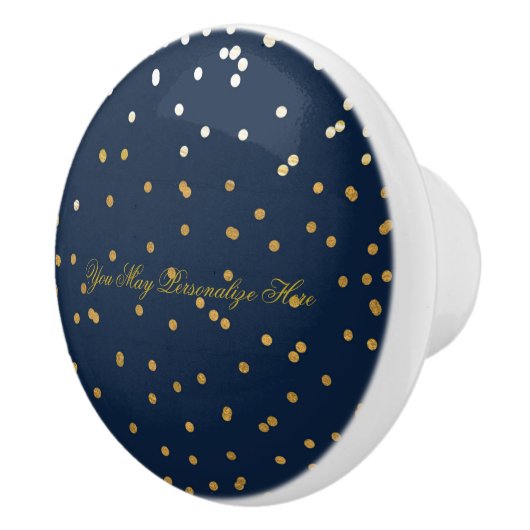 Marineblauw & glanzend Goud Faux Folie Confetti St Keramische Knop (Rechts)